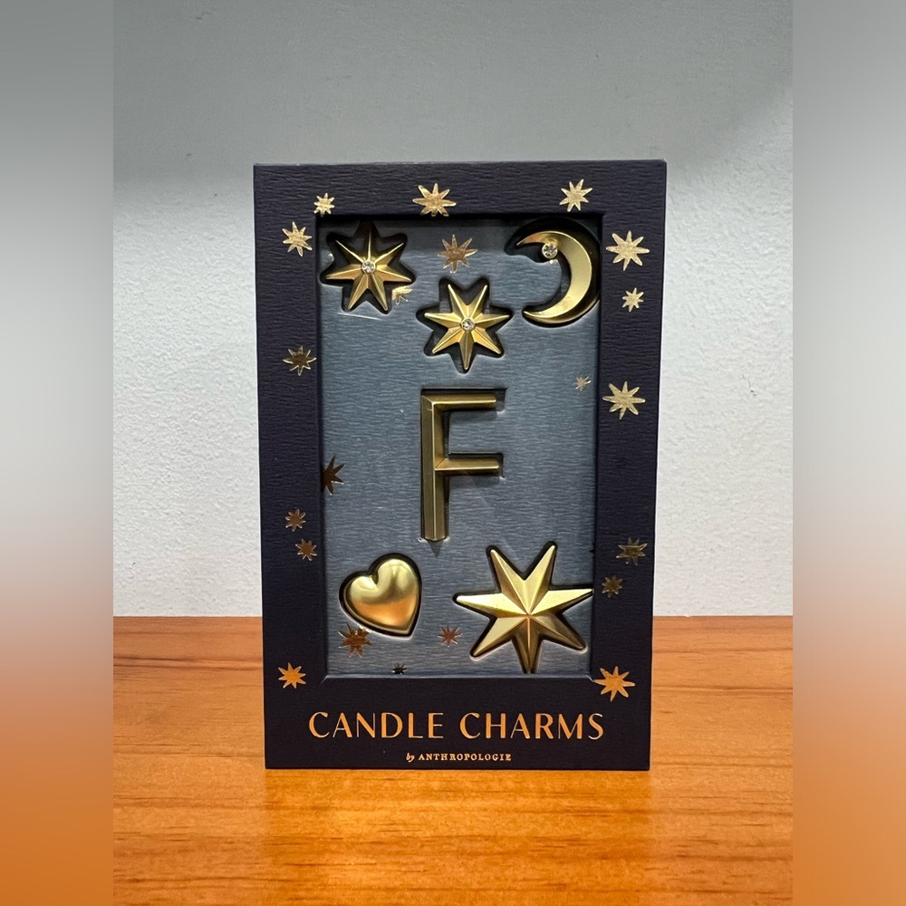 ANTHROPOLOGIE NWT Monogram Candle Charms Pins Decor Letter "F" in Gift Box NEW